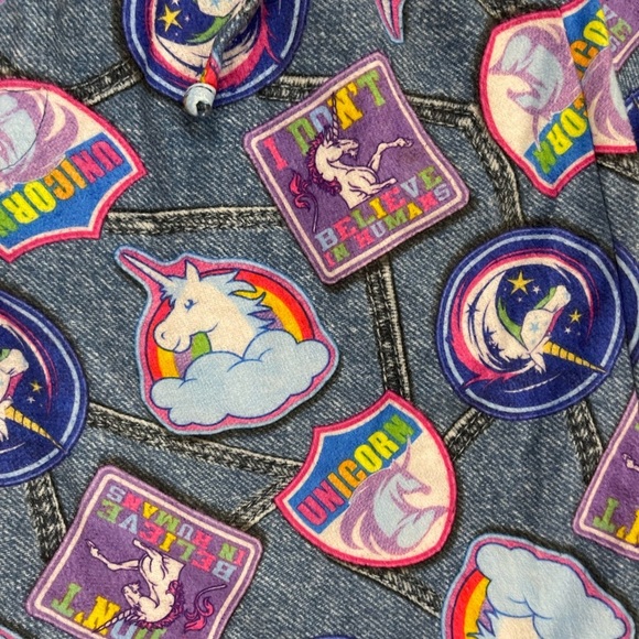 Faux denim unicorn rainbow drawstring comfy Lounge Pants PJ bottoms size small - Picture 1 of 3